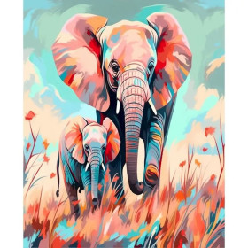 Kit de peinture par numero - Éléphants de la Savane Pop Art