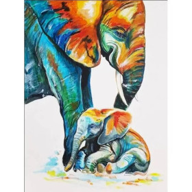 Kit de peinture par numero - Maman Éléphant et son Petit Amour Coloré