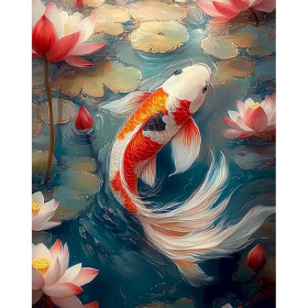 Kit de peinture par numero - Carpe Koï Danse des Lotus