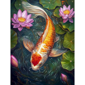 Kit de peinture par numero - Carpe Koï Jardin de Lotus
