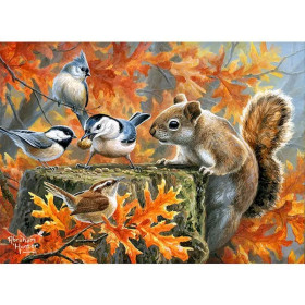 Kit de peinture par numero - Écureuil et Oiseaux Festin d'Automne
