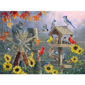 Kit de peinture par numero - Écureuil et Oiseaux Le Festin d'Automne