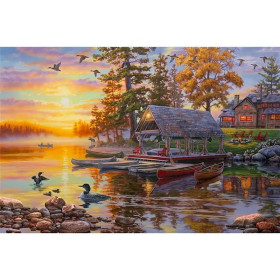 Kit de peinture par numero - Bord de Lac Coucher de Soleil Doré