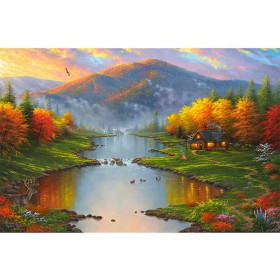 Kit de peinture par numero - Vallée d'Automne Le Chalet au bord de l'Eau