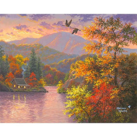 Kit de peinture par numero - Crépuscule d'Automne Le Vol des Oies