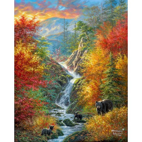 Kit de peinture par numero - Famille d'Ours La Cascade d'Automne