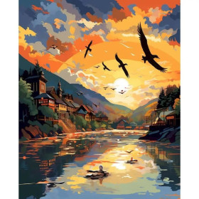 Kit de peinture par numero - Village au Crépuscule Le Vol des Aigles