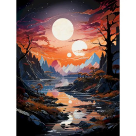 Kit de peinture par numero - Paysage Fantastique Les Trois Lunes