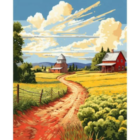 Kit de peinture par numero - Ferme à la Campagne Chemin Ensoleillé