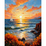 Kit de peinture par numero - Coucher de Soleil en Mer Le Voilier Doré