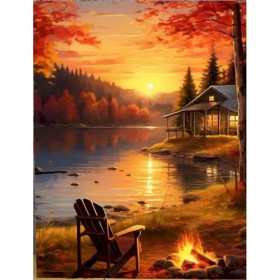 Kit de peinture par numero - Chalet d'Automne Soirée au coin du Feu