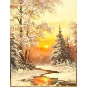 Kit de peinture par numero - Hiver Doré Coucher de Soleil sur la Neige