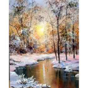Kit de peinture par numero - Forêt d'Hiver Soleil Pâle