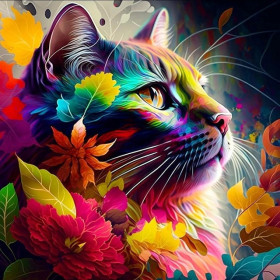 Kit de peinture par numero - Chat Psychédélique Tableau Coloré