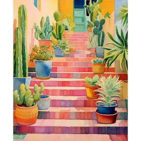 Kit de peinture par numero - Escalier Mexicain Jardin de Cactus