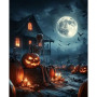 Kit de peinture par numero - Nuit d'Halloween Le Squelette et la Citrouille