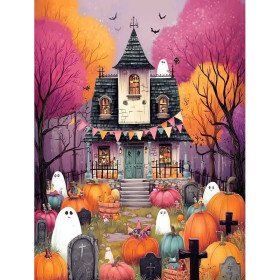 Kit de peinture par numero - Halloween au Manoir Hanté Coloré