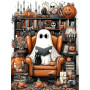 Kit de peinture par numero - Fantôme Lecteur dans sa Bibliothèque d'Halloween