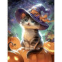 Kit de peinture par numero - Adorable Chaton Sorcier d'Halloween