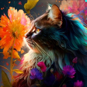 Kit de peinture par numero - Chat Fleuri Tableau Félin Enchanteur
