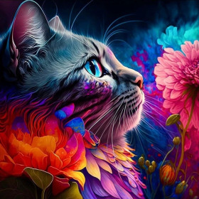 Kit de peinture par numero - Chat Floral Mystique Tableau Féerique