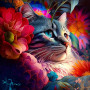 Kit de peinture par numero - Chat Fleuri Onirique Tableau Félin Fantastique