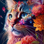 Kit de peinture par numero - Chat Fleurs Colorées