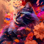 Kit de peinture par numero - Chat Fleuri Cosmique Tableau Félin Envoûtant