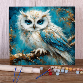 Kit de peinture par numero - Le Hibou des Neiges aux Yeux Saphir