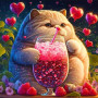 Kit de peinture par numero - Chat Amoureux et son Cocktail de Fruits Magique