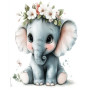 Kit de peinture par numero - Bébé Éléphant Fleuri