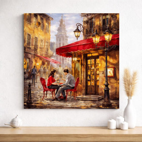 Kit de peinture par numero - Café Parisien Romantique : Terrasse au Store Rouge