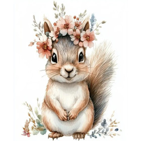 Kit de peinture par numero - Écureuil et Couronne de Fleurs - 15x20cm