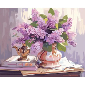 Kit de peinture par numero - Lilas Enchanteur Tableau Bouquet Printanier