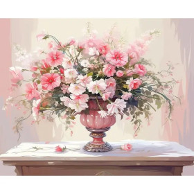 Kit de peinture par numero - Bouquet Romanesque Rose dans son Vase Élégant