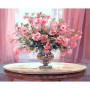 Kit de peinture par numero - Symphonie Rosée : Bouquet de Fleurs et Vase Argenté