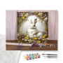 Lapin Blanc Entourage Fleuri Couronne Végétale Printemps - peinture par numero
