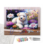Chien fleurs jardin printemps - peinture par numero