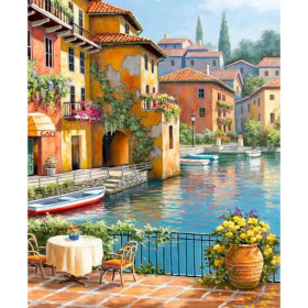 Kit de peinture par numero - Village Méditerranéen : Terrasse et Canaux Colorés