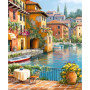 Kit de peinture par numero - Village Méditerranéen : Terrasse et Canaux Colorés