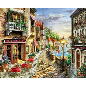 Kit de peinture par numero - Ruelle Italienne et Dîner au Bord de l'Eau