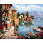 Kit de peinture par numero - Village Méditerranéen : Bord de Lac Fleuri
