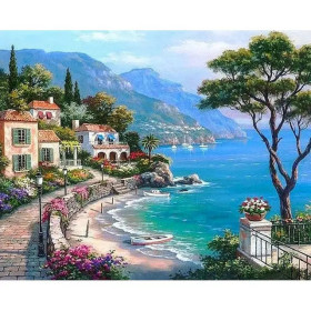 Kit de peinture par numero - Villa Paradisiaque au bord de la Méditerranée
