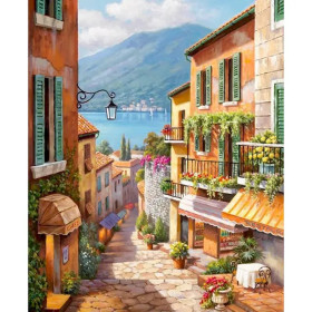 Kit de peinture par numero - Ruelle Pittoresque au Bord du Lac