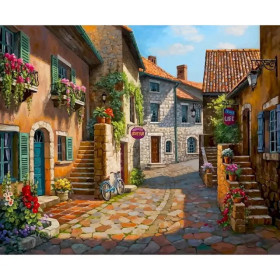 Kit de peinture par numero - Ruelle Ensoleillée du Village Provençal