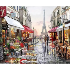 Kit de peinture par numero - Promenade Romantique à Paris : La Tour Eiffel sous la Brume