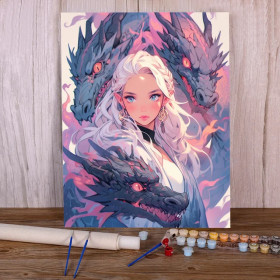 Kit de peinture par numero - La Reine des Dragons aux Reflets Pastels