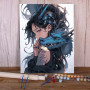 Kit de peinture par numero - La Gardienne du Dragon Bleu : Style Anime Fantasy