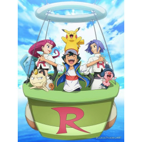 Peinture par Numéro Sacha et Pikachu avec la Team Rocket en Montgolfière