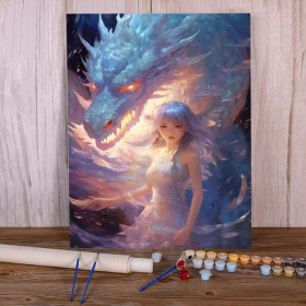 Kit de peinture par numero - La Gardienne et le Dragon de Glace : Rencontre Légendaire